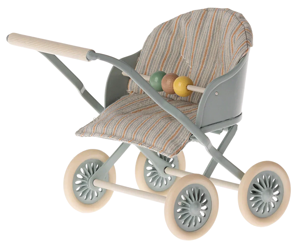 Maileg Stroller, Baby Mice- Blue