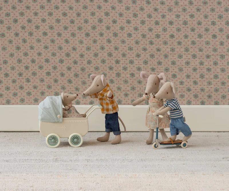 Maileg Pram with Baby Mouse - Mint