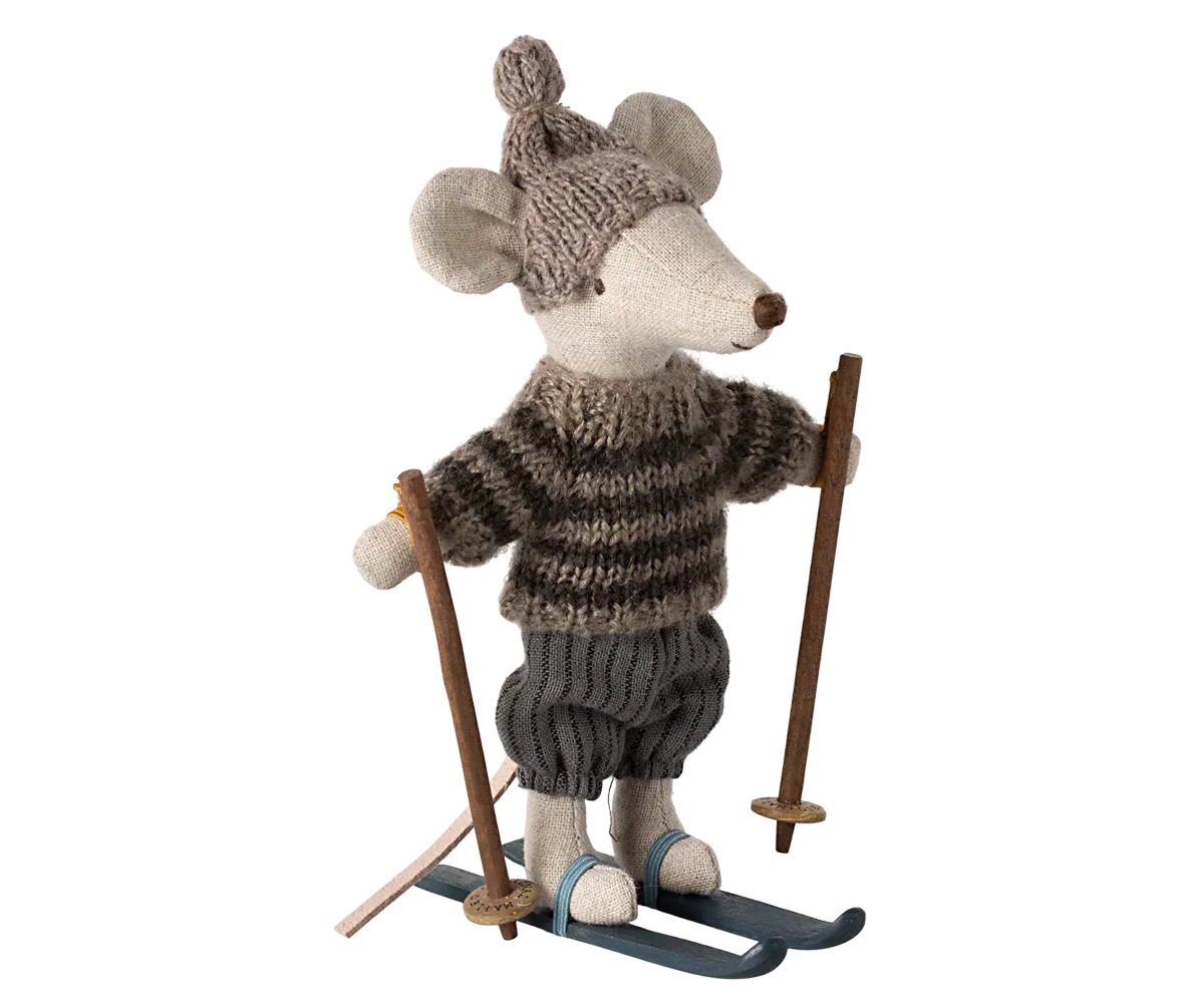 Maileg Winter mouse with ski set, Big brother - Grey