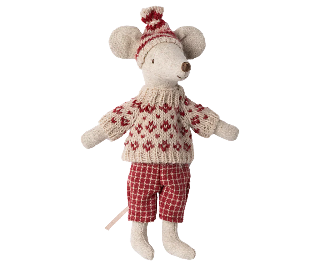 Maileg Winter mouse with ski set, Mum - Red