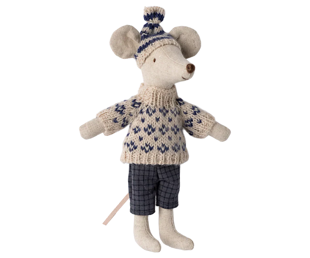 Maileg Winter mouse with ski set, Dad - Blue