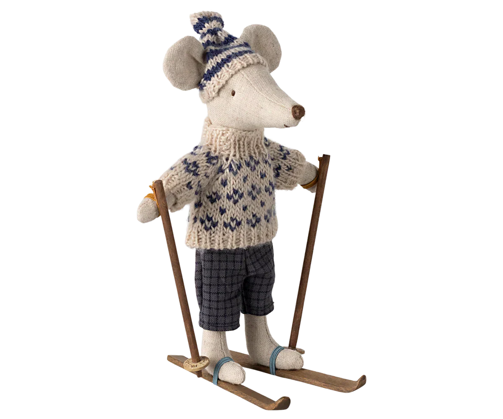Maileg Winter mouse with ski set, Dad - Blue