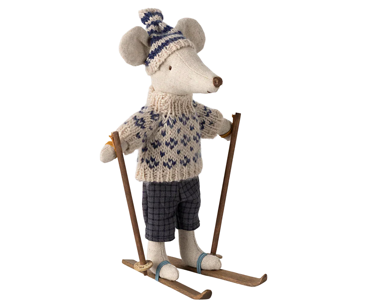 Maileg Winter mouse with ski set, Dad - Blue