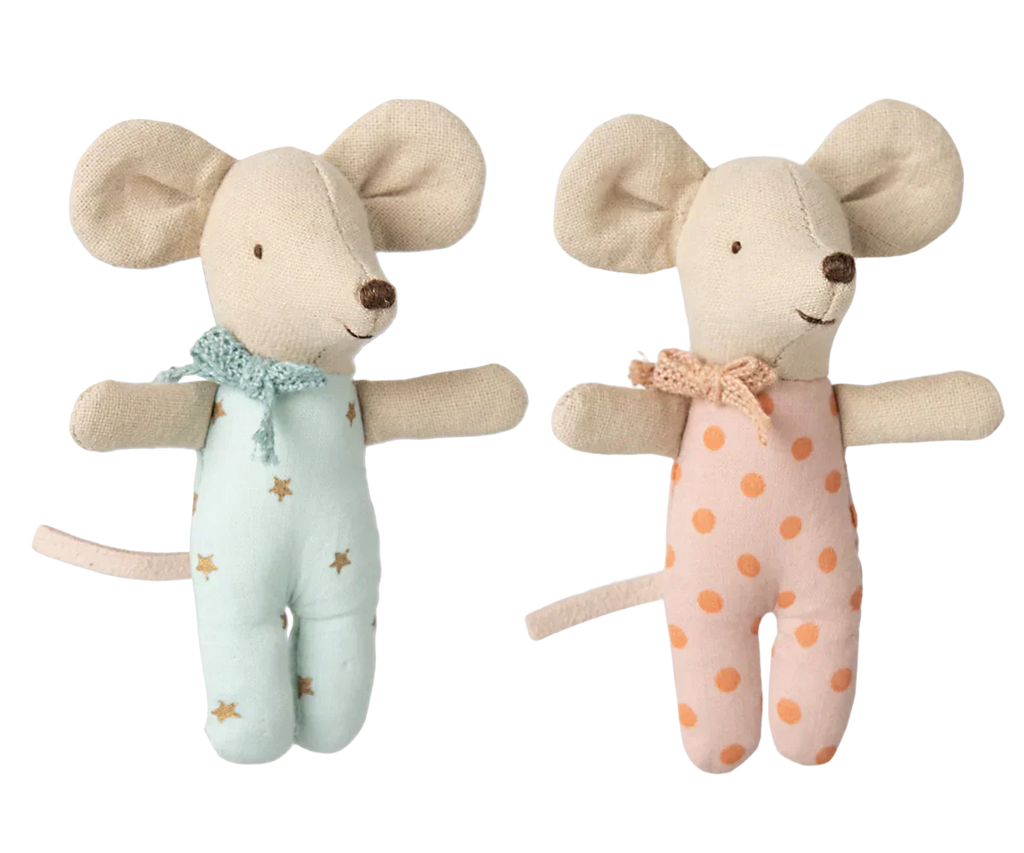 Maileg Twins, Baby Mice in Matchbox Stars/Dots