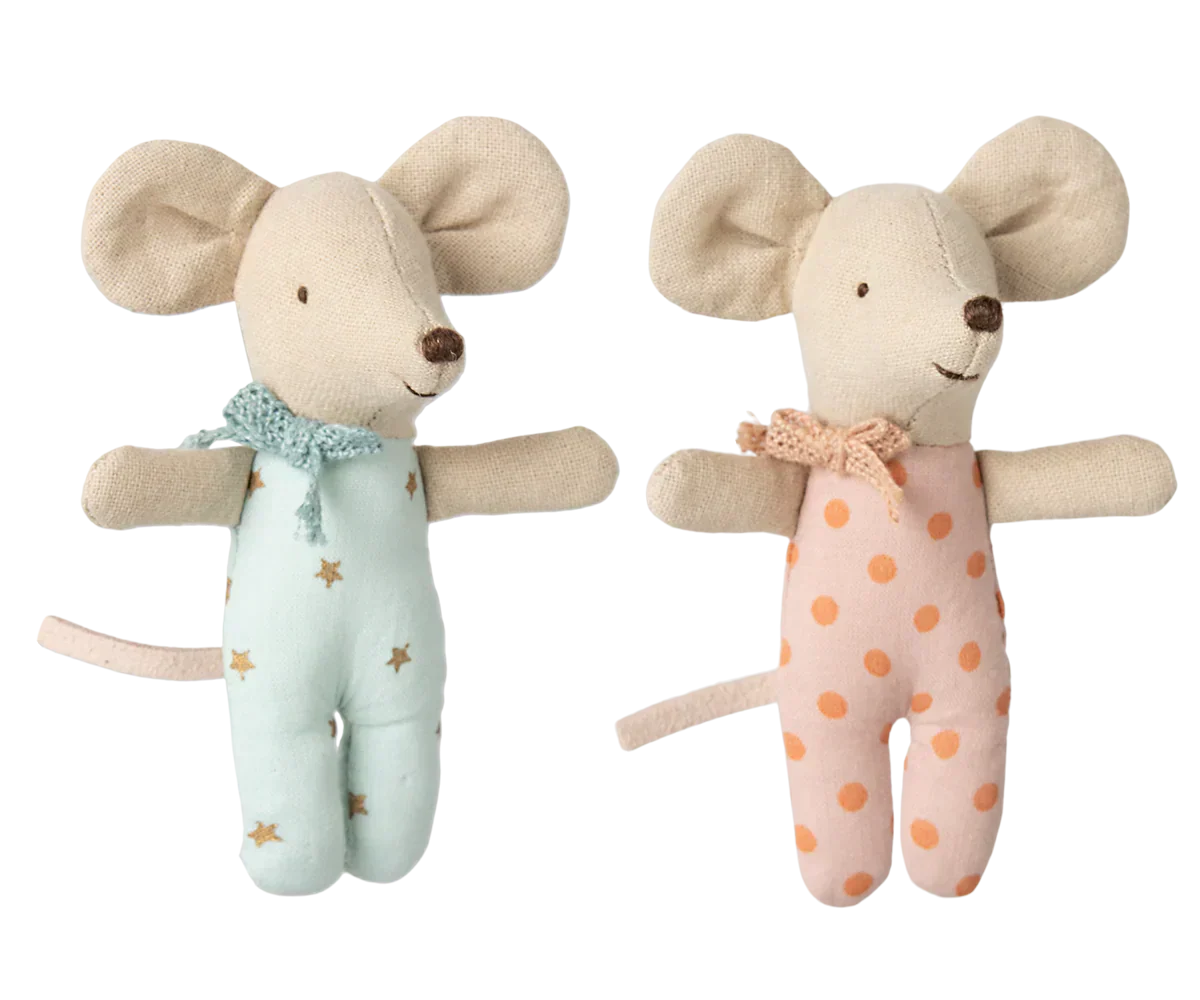 Maileg Twins, Baby Mice in Matchbox Stars/Dots