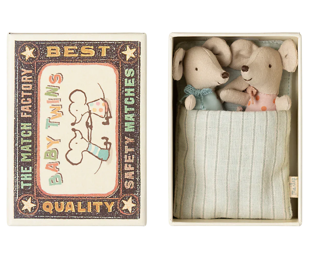 Maileg Twins, Baby Mice in Matchbox Stars/Dots