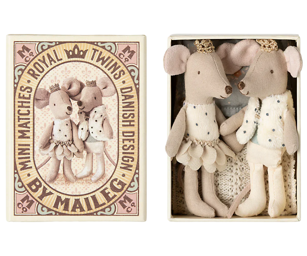 Maileg Royal Twins in Box Little Brother & Sister in Matchbox
