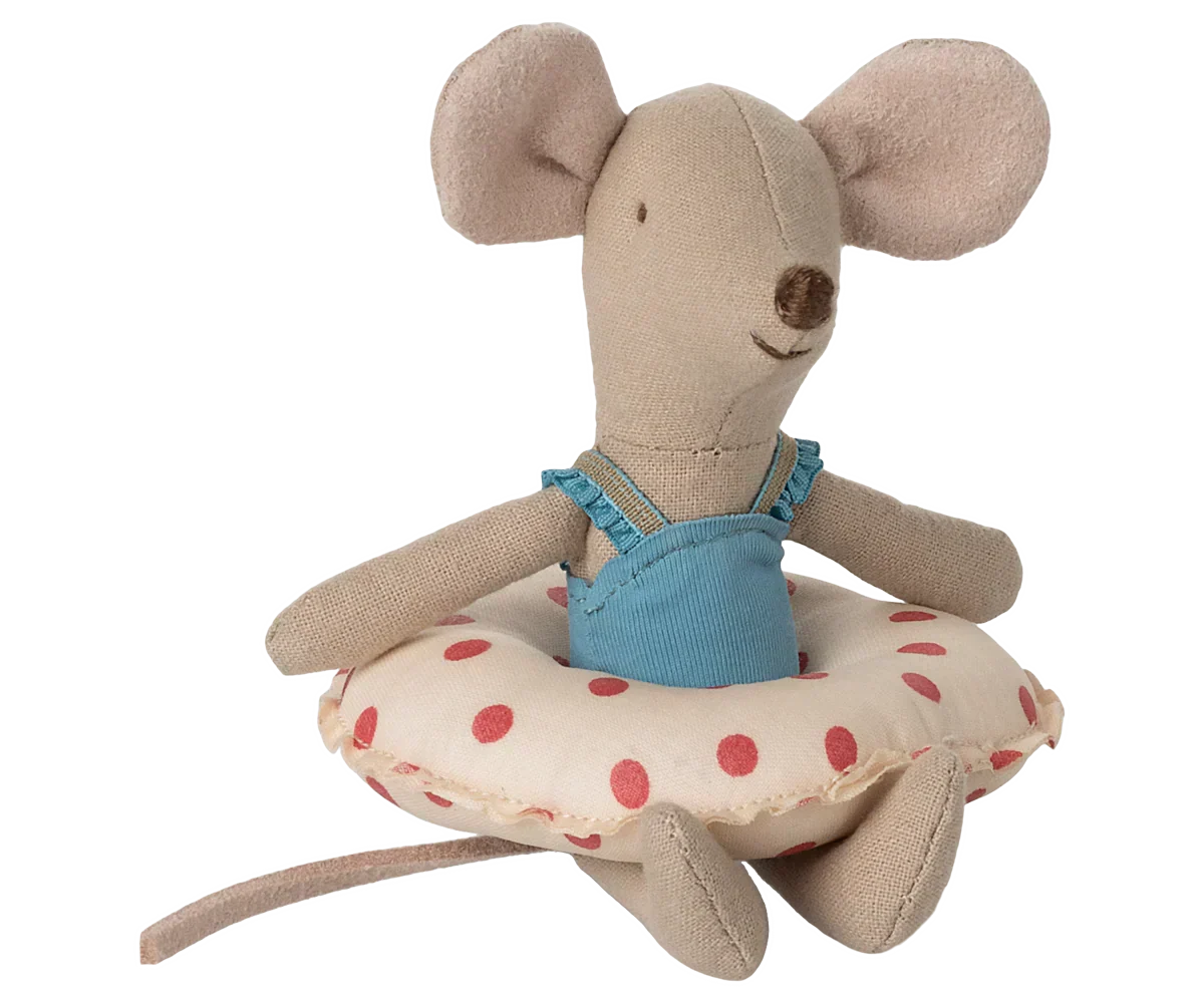Maileg Beach mouse with float, Little sister - Red dot