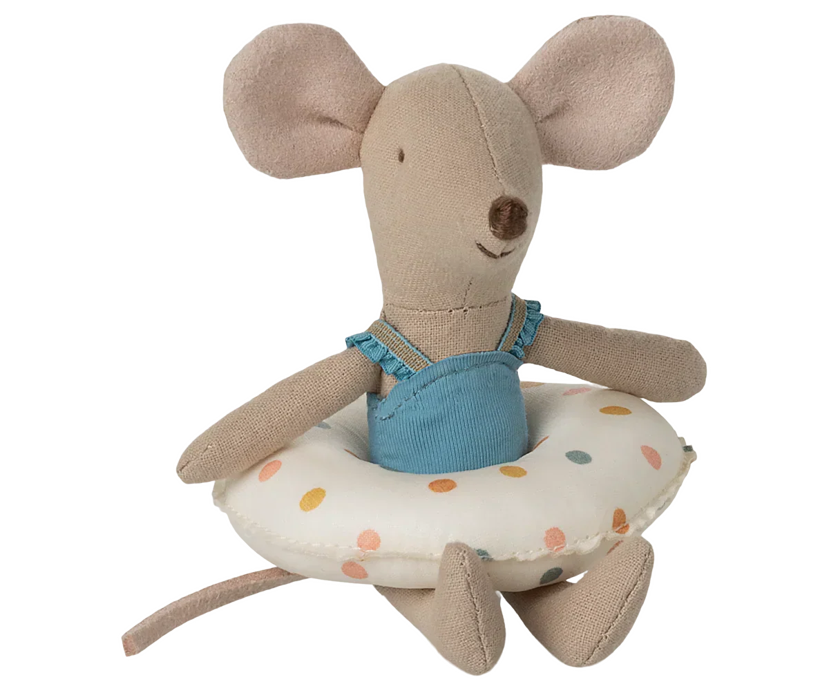Maileg Beach mouse with float, Little sister - Multi dot