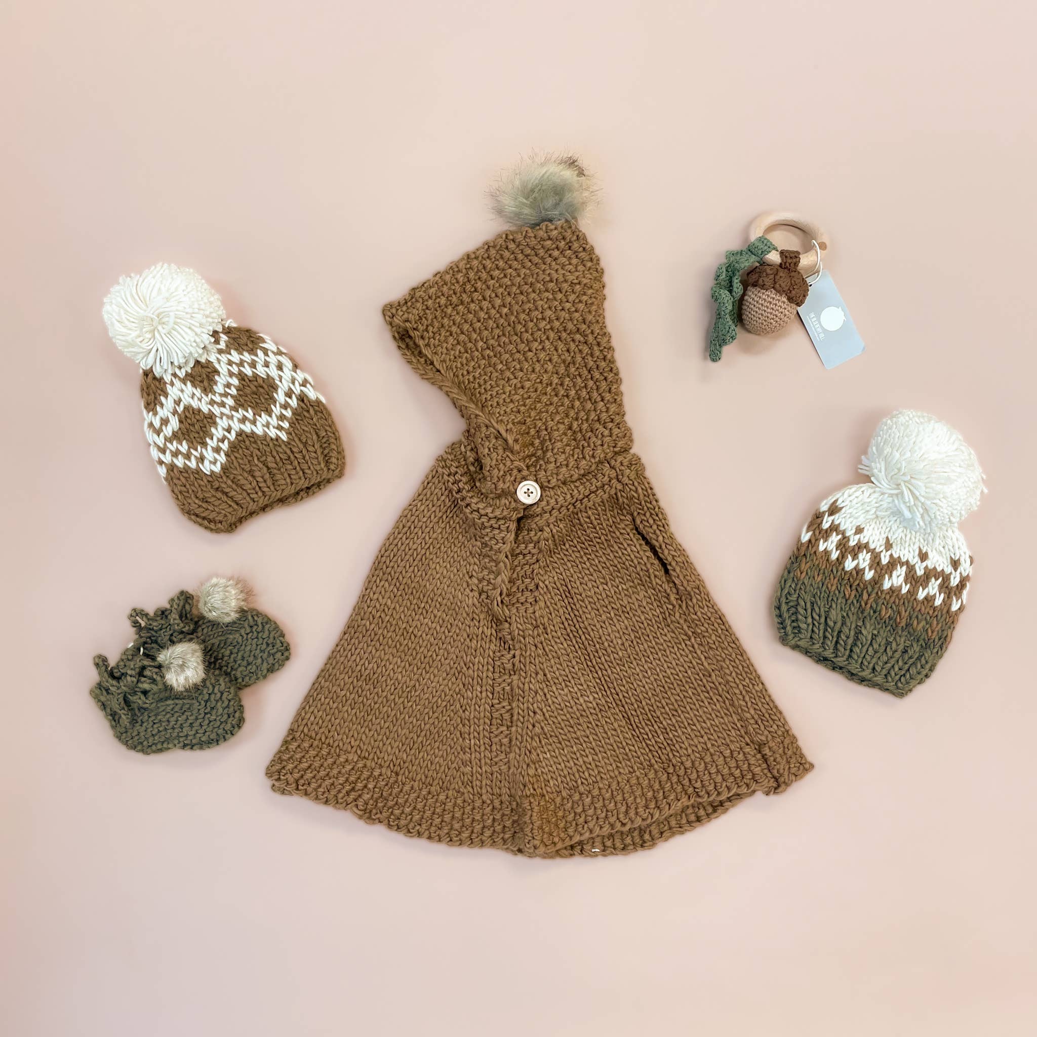 Teether Acorn Cotton Rattle Baby Gift Spring Summer Fall