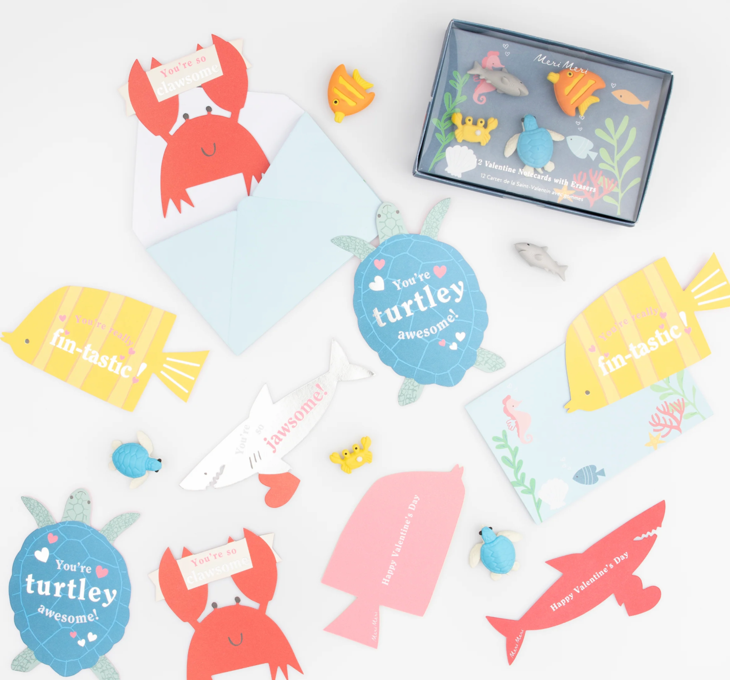 Meri Meri Under The Sea Kids Valentine's Cards & Erasers Set