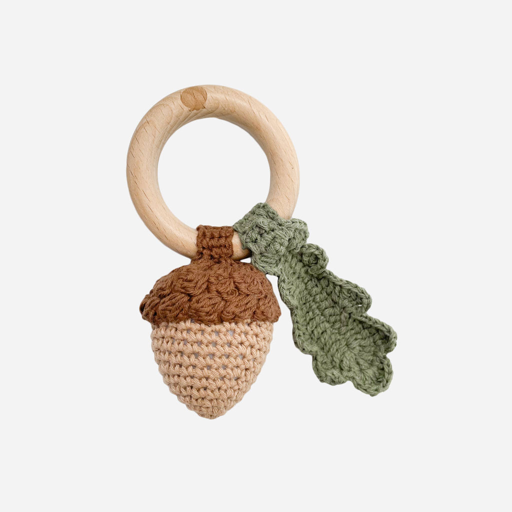 Teether Acorn Cotton Rattle Baby Gift Spring Summer Fall
